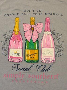 Simply Southern Social Club T Shirt Champagne Dont Let Anyone Dull Sparkle Sz L